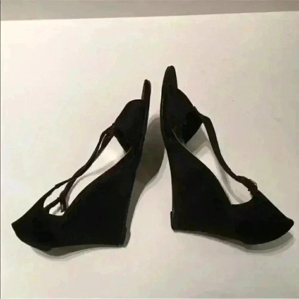 Rampage Heels Size 6.5 Blake1 Black Strappy Wedges